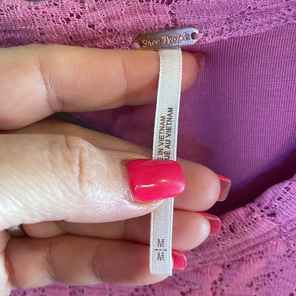 FREE PEOPLE PINK LACE bubble sleeve crop top circular open back elasticized Med - Picture 3 of 15